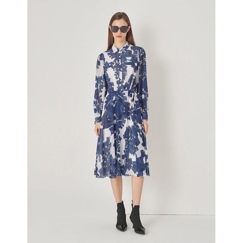 Blue And White Grit Collar Blue Plaid Georgette Dress