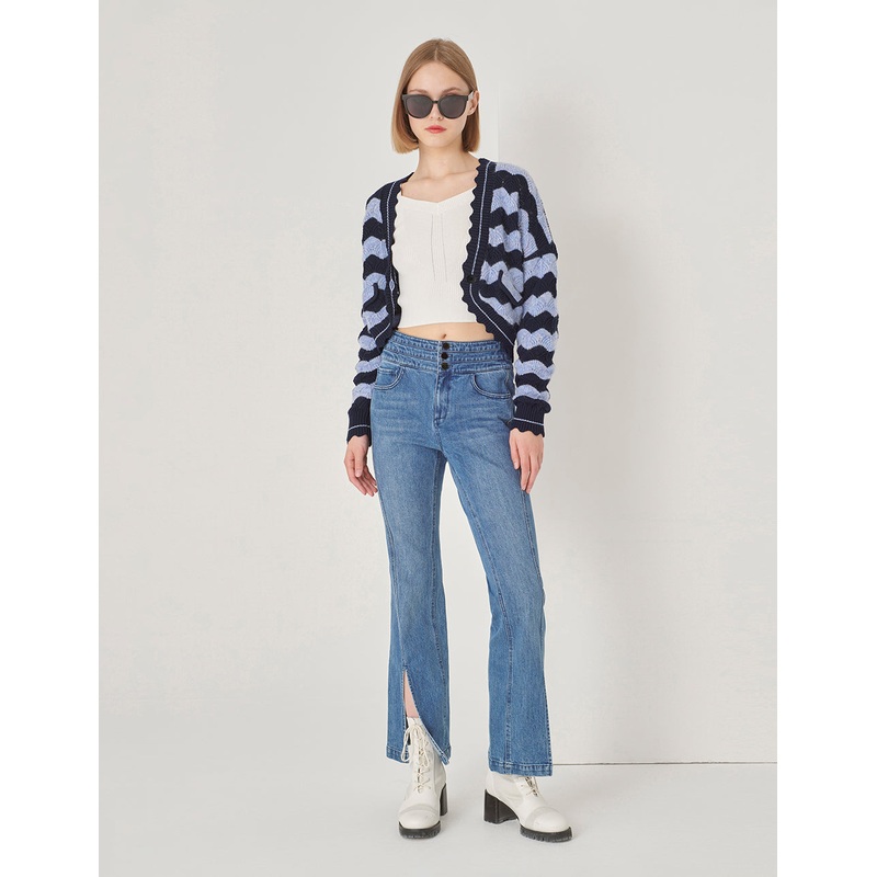 Blue Wave Knit Cropped Cardigan