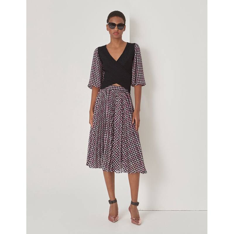 Cranberry Checkered Sun Pleated Print Skirt