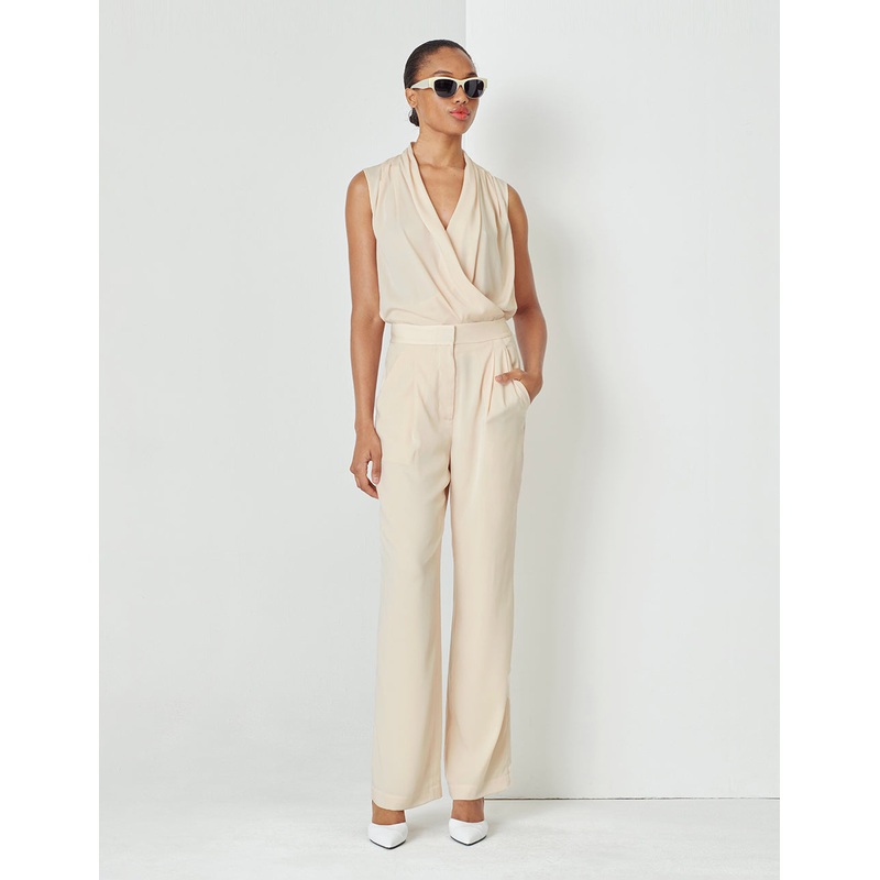 Cream Yellow Mid Waist Wide Leg Pants