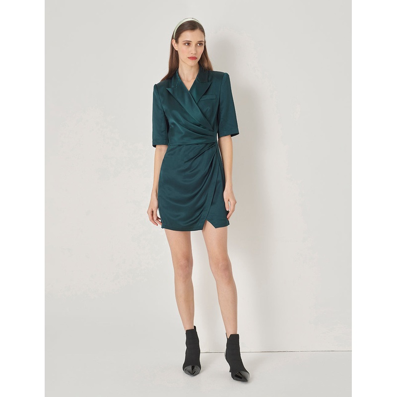 Dark Green Side Pleats Dress