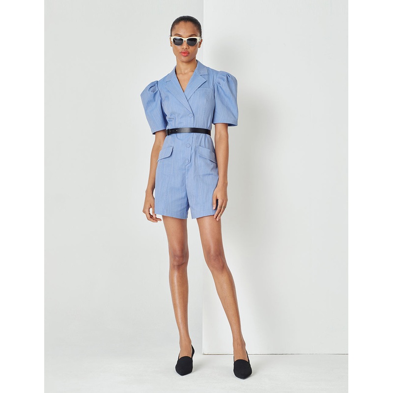 Denim Blue Vintage Puff Sleeve Jumpsuit
