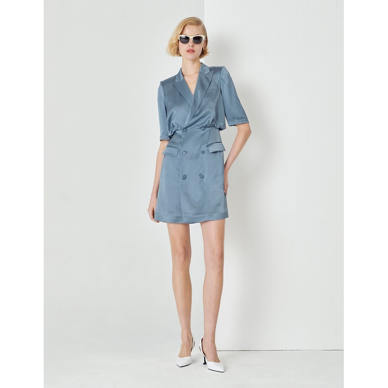 Ice Blue Flip Collar Small A-line Dress