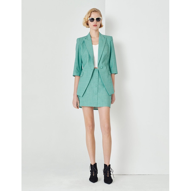Light Green Microcheck Houndstooth Blazer