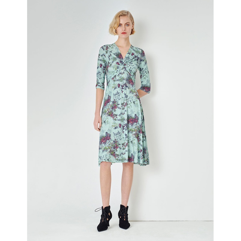 Light Green Summer Jungle Small Floral Print Dress