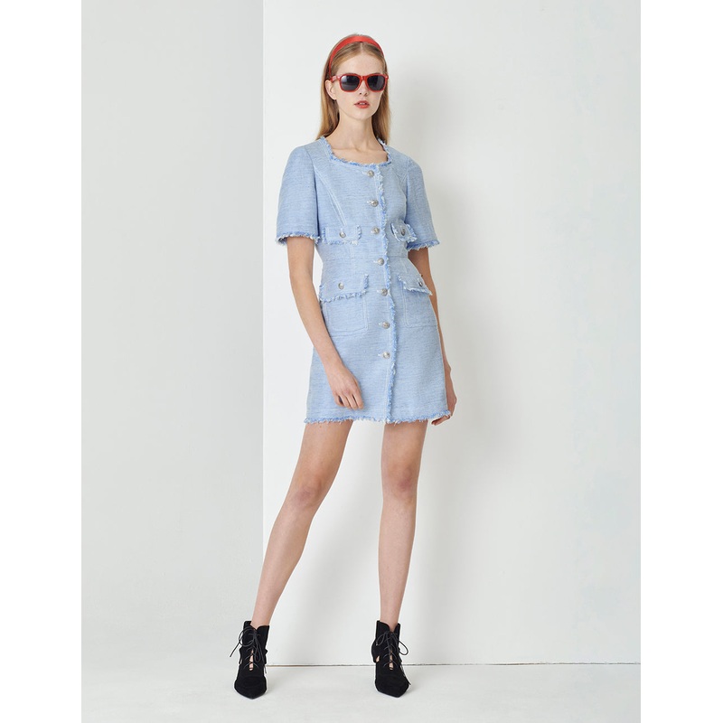 Metal Buckle Detail Fringe Dress