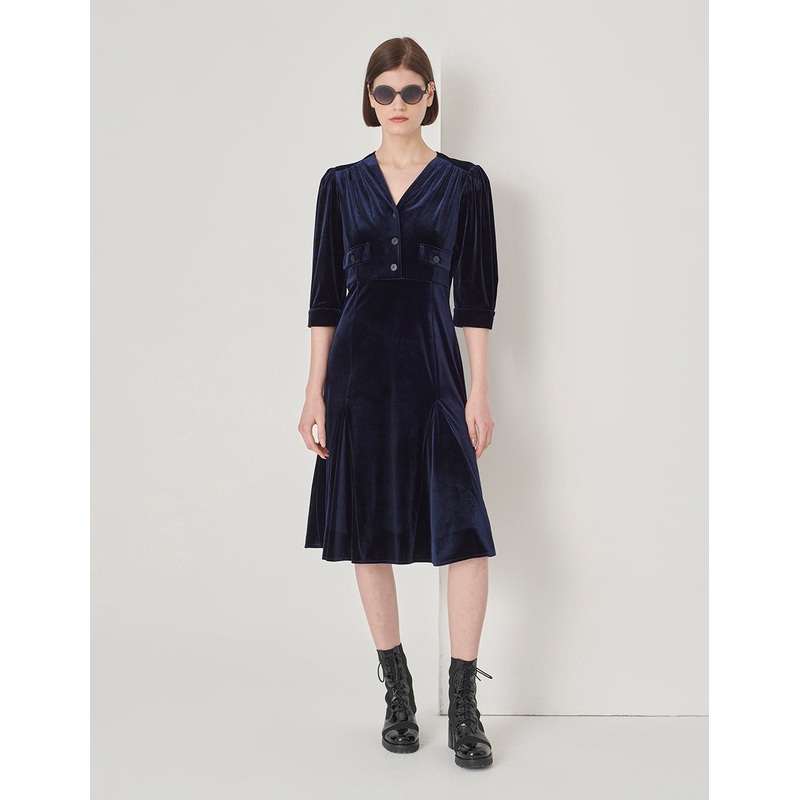 Midnight Blue Mermaid Puff Sleeve Dress