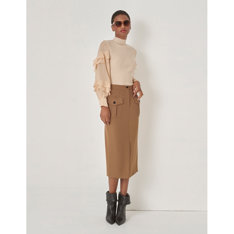 Military Style Slit Front Skirt
