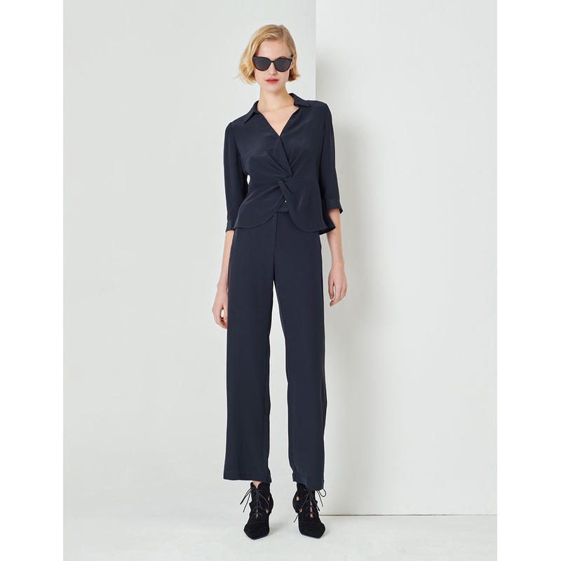 Navy Shirt V Neck Kink Top