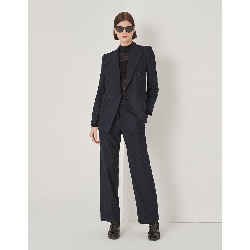 Navy Striped Straight-Fit Trousers