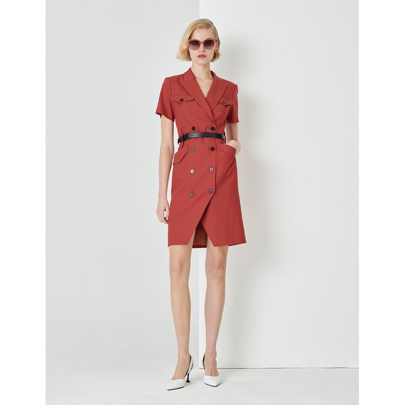 Orange Hem V-Shaped Split Design Double-Breasted Suit Skirt