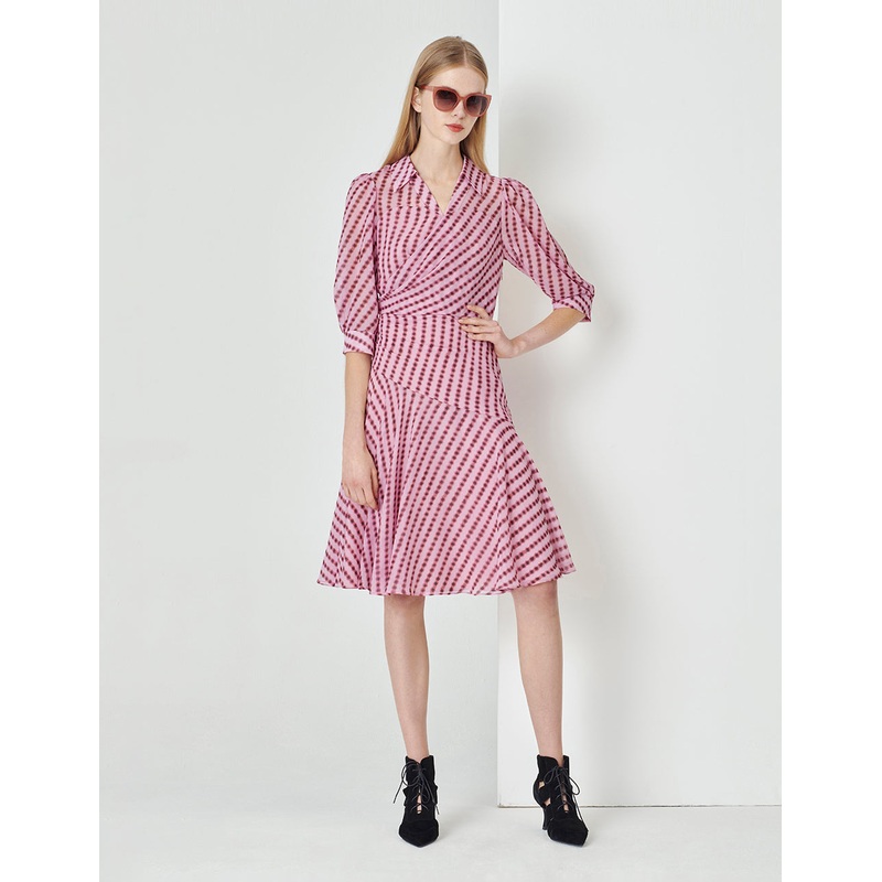 Pink Bubble Georgette Long Sleeve Dress