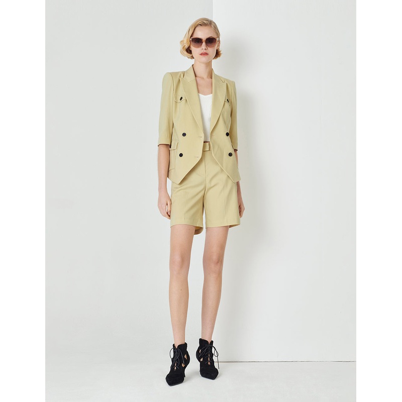 Sand Mid-Rise Diagonal Pocket Shorts