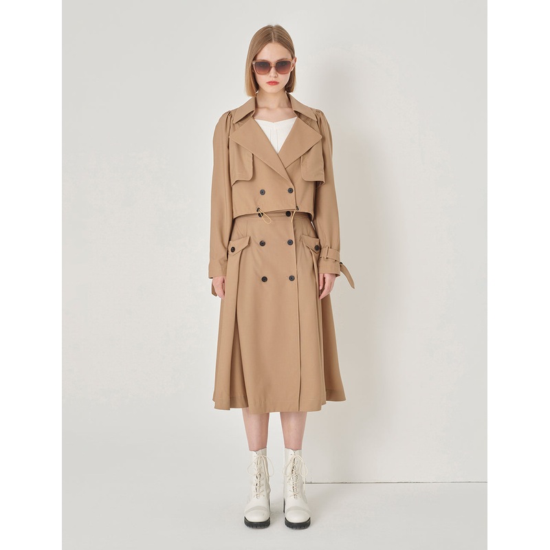 Sand Yellow Hem Drawstring Cropped Trench Coat