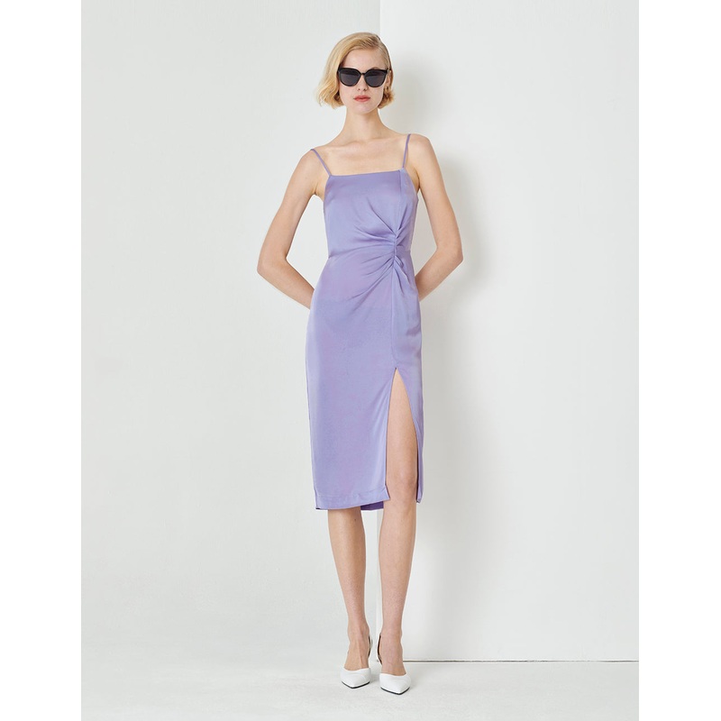 Taro Purple Pleated Straight Slip Dress