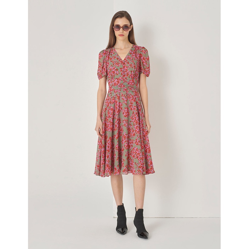 V-Neck Bubble Short-Sleeved Dress