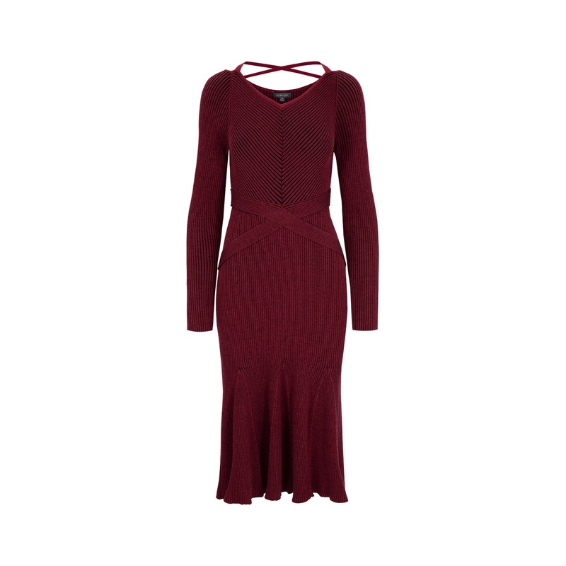 V-Neck Cross-Waist Detail Knitted Mermaid Dress