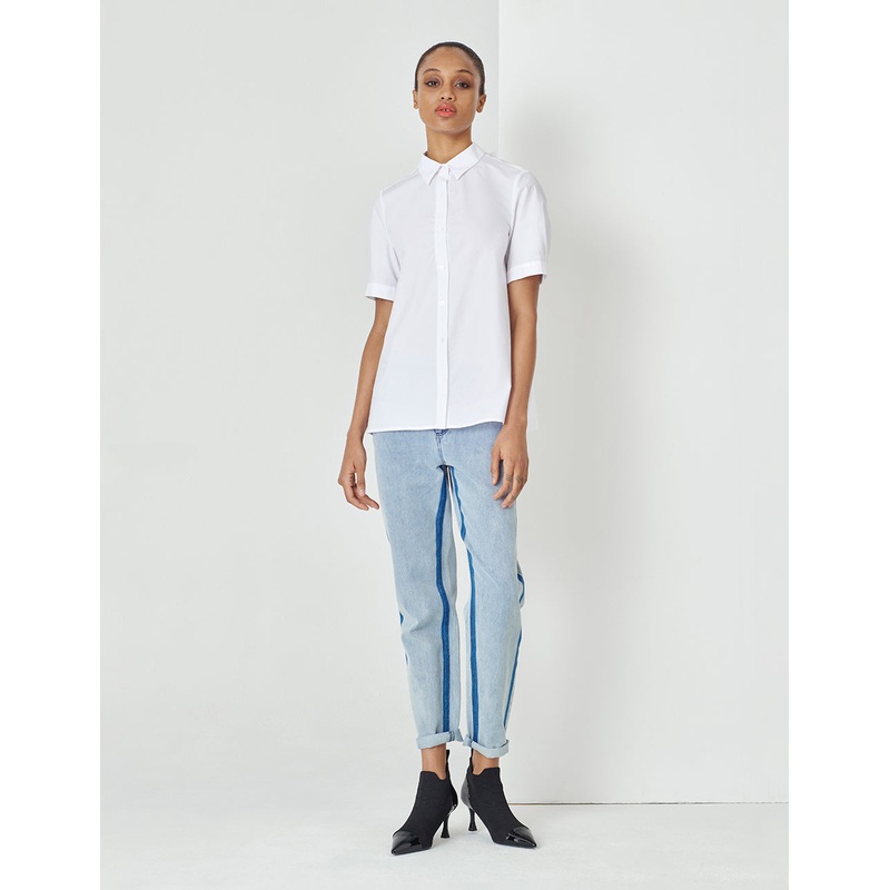 White Back Collar Design H-Shaped Short-Sleeved Shirt