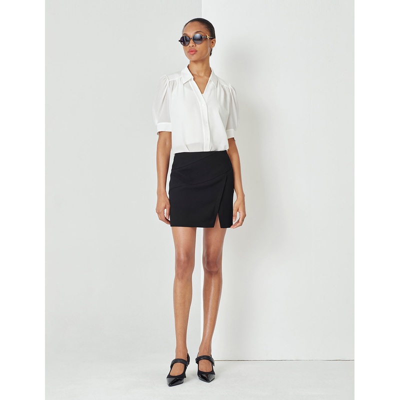 White Shirt Collar A Hem Silk Top