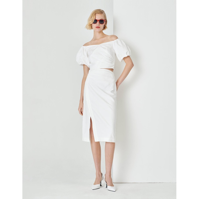 White Straight Slit One Step Skirt