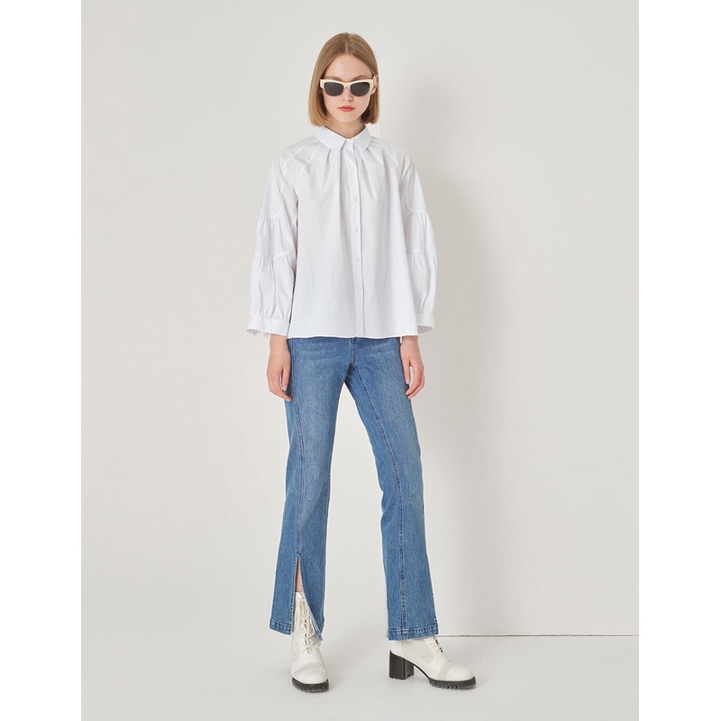 White Tata Sleeve Shirt Collar Straight Top