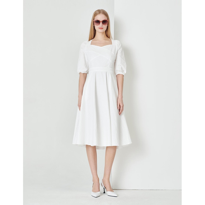 White V-Neck Crossed Maxi Dress With Big Hem