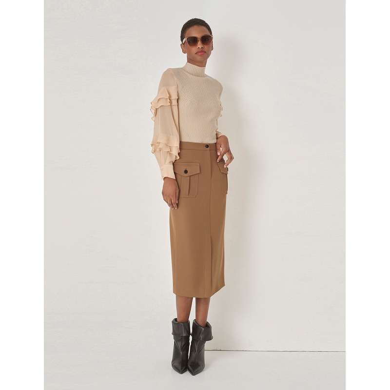 Apricot Ruffle Knit Woven Top
