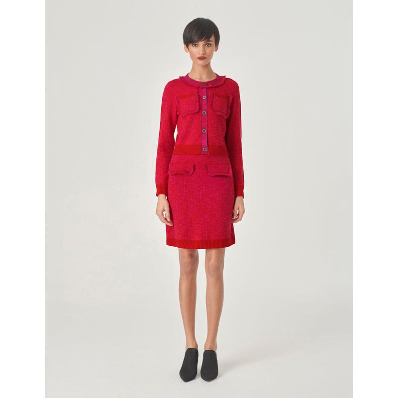 Berry Red Crew Neck Knitted Cardigan