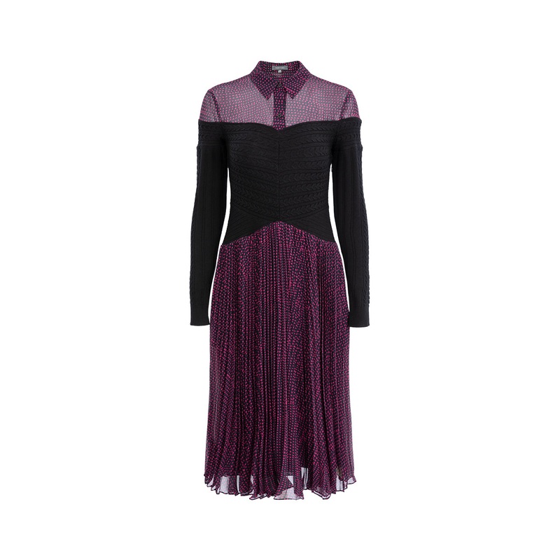 Black And Red Shirt Collar Knit Woven Dress