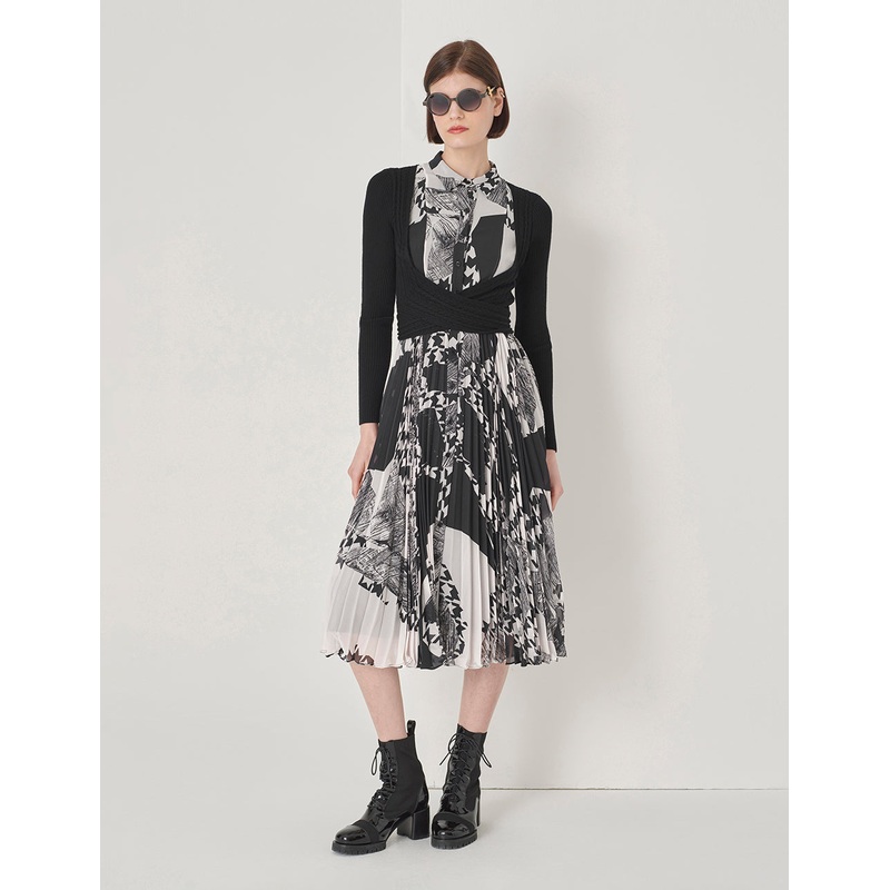 Black And White Collage Print Shirt Dress