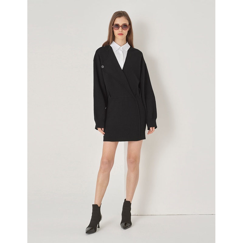 Black And White Contrasting Knit Woven Dress