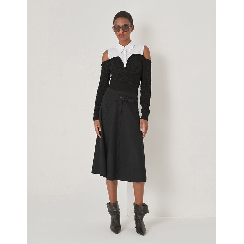 Black And White Contrasting Off-Shoulder Stitched Top