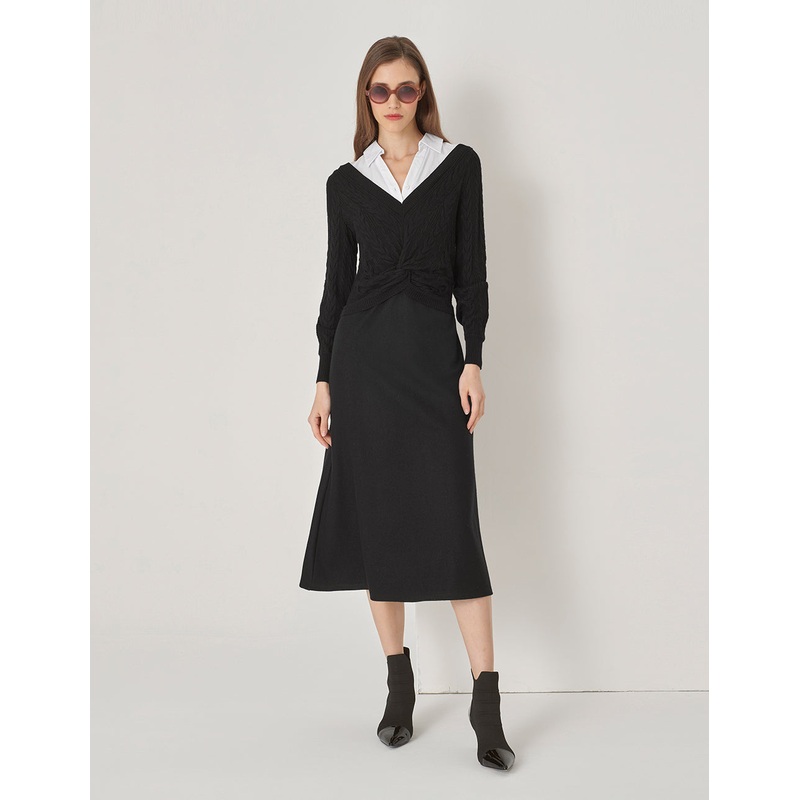 Black And White Contrasting Shirt Style Dress