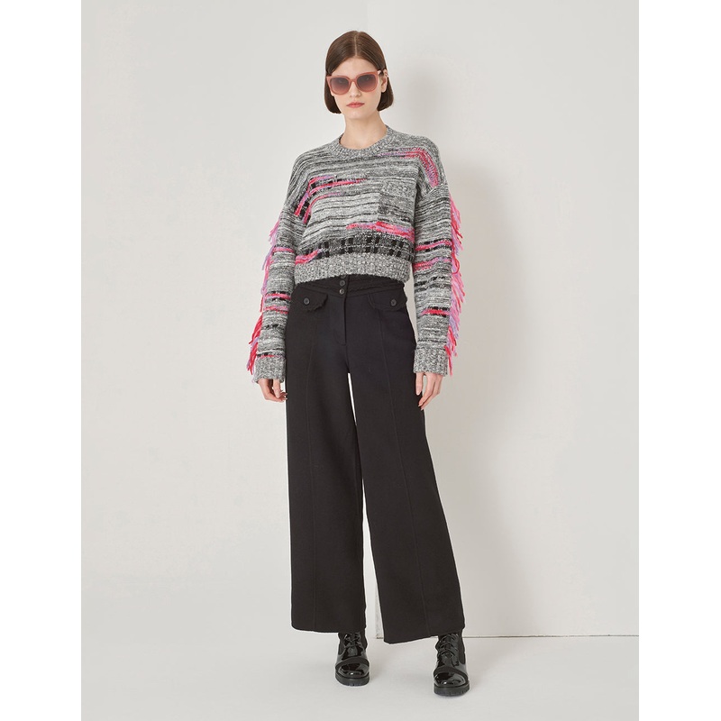 Black And White Melange Knitted Sweater