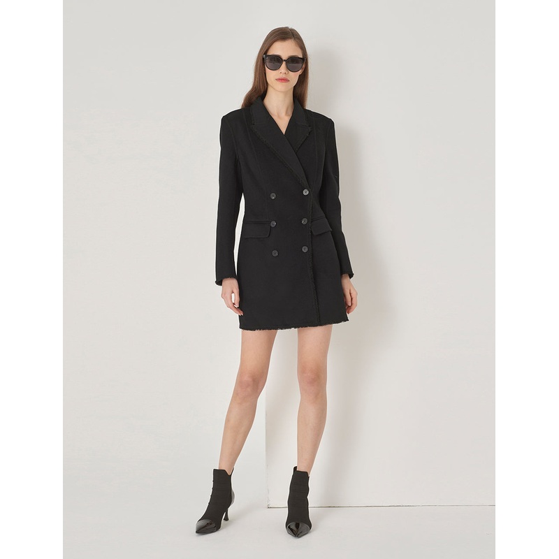 Black Classic Suit Collar Midi Wool Coat