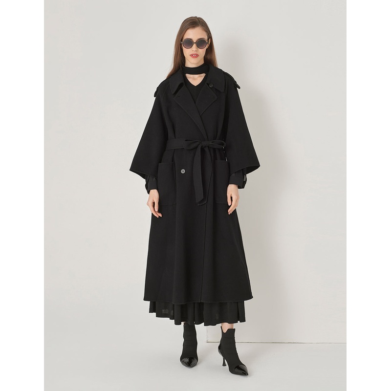 Black Double-Sided Woolen Long Coat