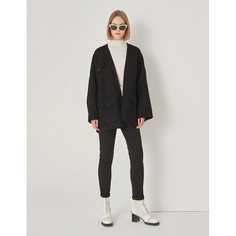 Black Double-Sided Woollen Midi Coat