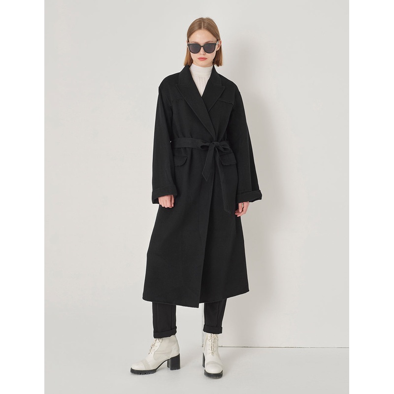 Black Lapel Webbing Long Coat