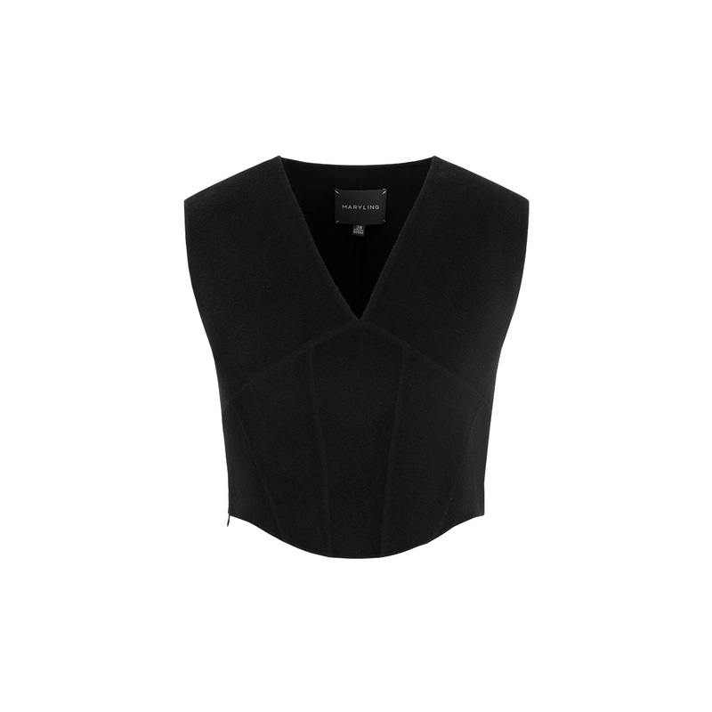 Black Short V-Neck Curved Vest