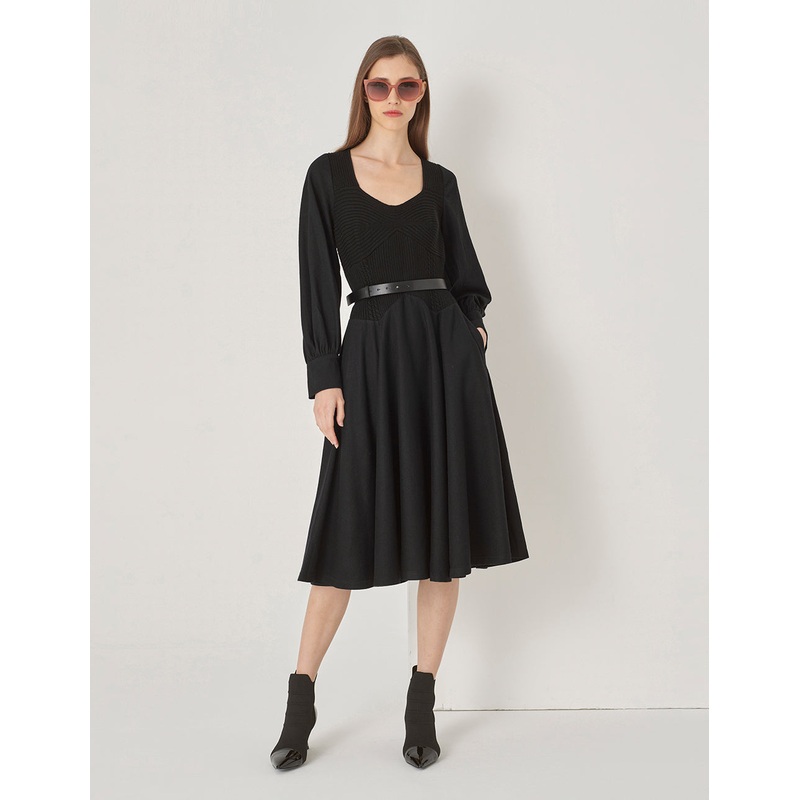 Black V-Neck Patchwork A-Hem Dress