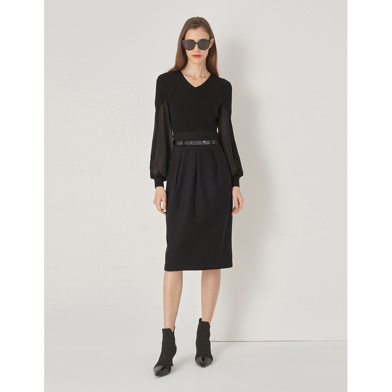 Black V-Neck Patchwork Georgette Dress