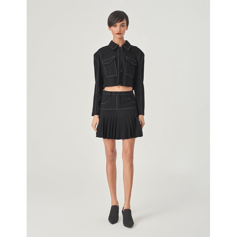 Black Wide Shoulder Silhouette Short Jacket