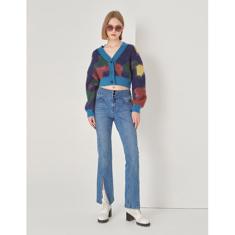 Blue Graffiti Mixed Color Knitted Cardigan