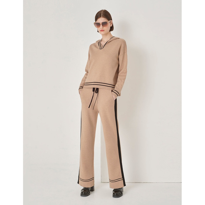 Camel Hooded Knitted Sweater