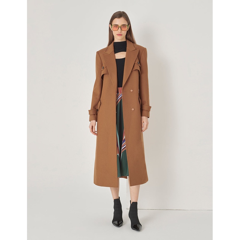 Caramel Suit Collar Trench Coat Long Coat