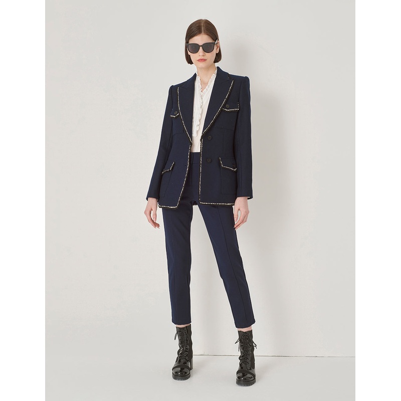 Dark Blue Classic Fit Stretch Pants