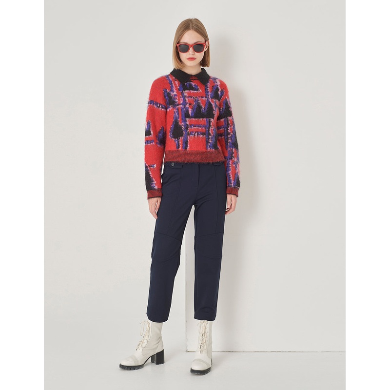 Dark Blue Straight Leg Cropped Pants