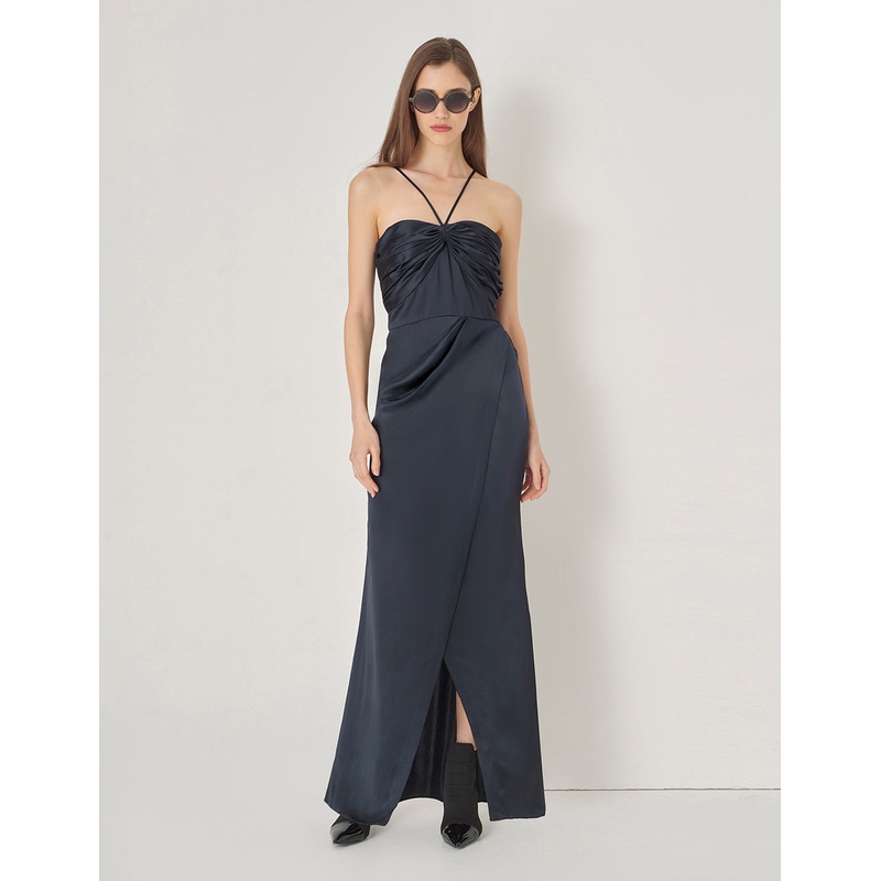 Dark Blue Strapless Fishtail Slit Dress