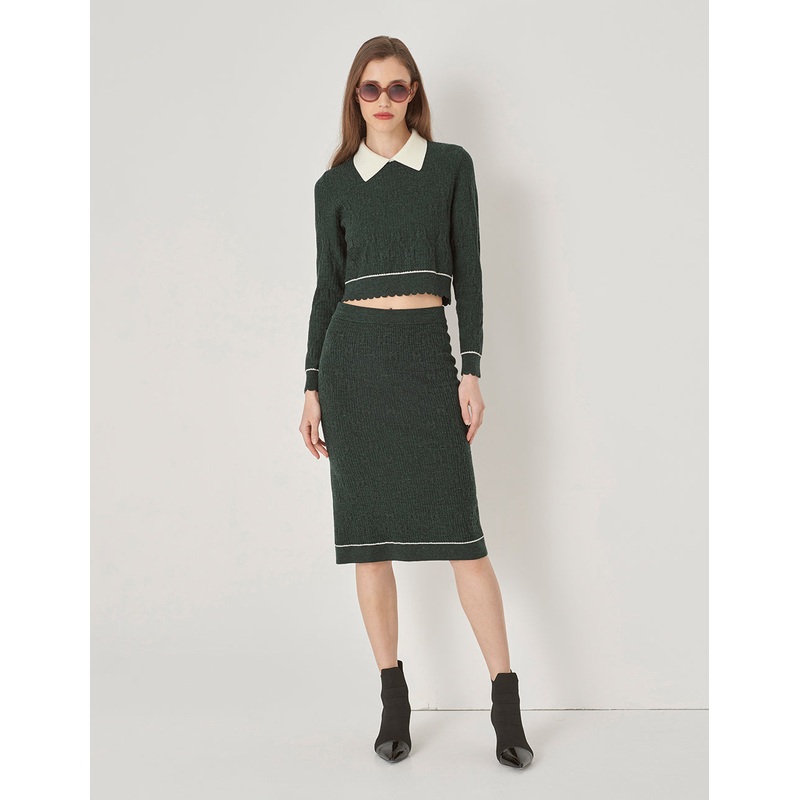 Dark Green Jacquard Knit Skirt