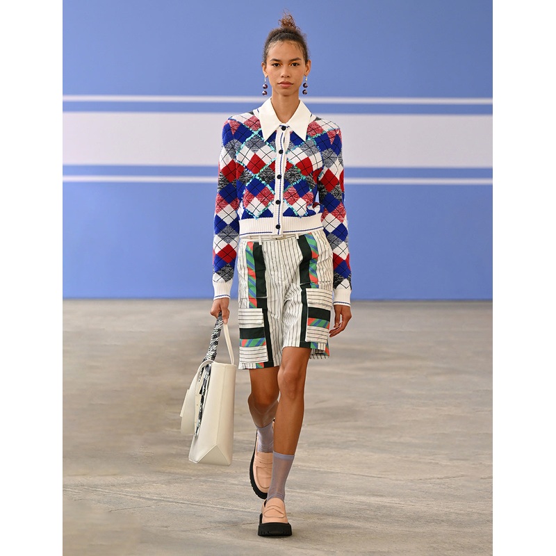 Diamond Check Round Neck Knitted Cardigan